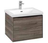 Villeroy & Boch Subway 3.0 Meuble sous-lavabo, 1 tiroir, 572x429x478mm, C57701RK, Couleur: Façade/carcasse : Chêne de pierre, poignée : Noir Volcan