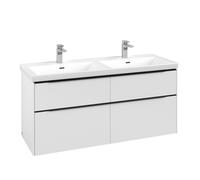 Villeroy & Boch Subway 3.0 meuble sous-lavabo - 130x55x45cm - avec poignée Volcano Black 2 découpes pour siphon à gauche et à droite panneau de particules Pure White C56801VF