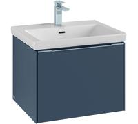 Villeroy & Boch Subway 3.0 Meuble sous-lavabo, éclairage LED, 1 tiroir, 572x429x478mm, C577L1RH, Couleur: Façade/carcasse : Chêne du Kansas, poignée : Noir Volcan