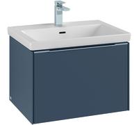 Villeroy & Boch Subway 3.0 Meuble sous-lavabo, éclairage LED, 1 tiroir, 622x429x478mm, C575L1RH, Couleur: Façade/carcasse : Chêne du Kansas, poignée : Noir Volcan