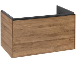 Villeroy & Boch Subway 3.0 Meuble sous-lavabo, éclairage LED, 1 tiroir, 772x429x478mm, C573L1RH, Couleur: Façade/carcasse : Chêne du Kansas, poignée : Noir Volcan