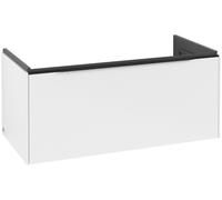 Villeroy & Boch Subway 3.0 Meuble sous-lavabo, éclairage LED, 1 tiroir, 973x429x478mm, C569L1VF, Couleur: Façade/carcasse : Blanc pur, poignée : Noir volcan.