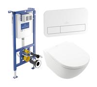 Villeroy & Boch Subway 3.0 Pack WC - sans bride - à fond creux - réservoir encastrable - Twistflush - plaque de commande blanc brillant - abattant - Blanc Alpin 92242700 / 92249068 / 4670TS01