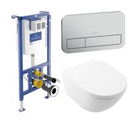 Villeroy & Boch Subway 3.0 Pack WC - sans bride - à fond creux - réservoir encastrable - Twistflush - plaque de commande acier mat - abattant softclose & quickrelease - Stone White CeramicPlus 9224270