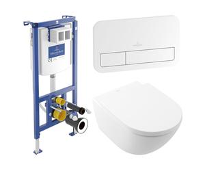 Villeroy & Boch Subway 3.0 Pack WC - sans bride - à fond creux - réservoir encastrable - Twistflush - plaque de commande blanc brillant - abattant softclose & quickrelease - Stone White CeramicPlus 92