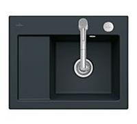 Villeroy & Boch Subway 45 Évier compact encastrable 331302S5 à droite, avec garniture de vidage et commande excentrique, 650 x 510 mm, ébène