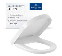 Abattant WC Villeroy & Boch Subway, abattant WC avec fermeture automatique, siège WC amovible en plastique thermodurcissable incassable, pièce de rechange originale, forme en D, blanc alpin, brillant