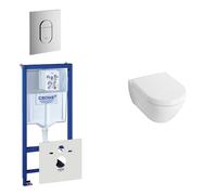 Villeroy & Boch Subway Compact Pack WC à fond creux avec réservoir encastrable, abattant et plaque de commande verticale chrome 0729205/0729240/1024232/1025456/
