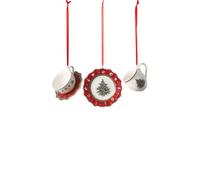 Villeroy & Boch - Toy’s Delight Decoration Ornements Ensemble de Vaisselle Rouge, 3 pièces, Ensemble de suspensions charmantes pour Le Sapin de Noël, Porcelaine, Rouge, 4 x 7 cm