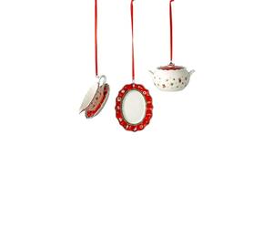 Villeroy & Boch - Toy’s Delight Decoration Ornements Plats de Service, 3 pièces, Ensemble de suspensions élégantes pour Le Sapin de Noël, Porcelaine, Multicolore, 3 x 6 cm