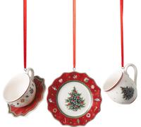 Villeroy & Boch - Toy’s Delight Decoration Ornements Ensemble de Vaisselle Rouge, 3 pièces, Ensemble de suspensions charmantes pour Le Sapin de Noël, Porcelaine, Rouge, 4 x 7 cm
