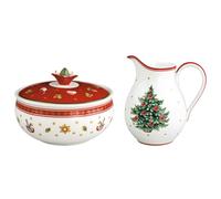 Villeroy & Boch Toy's Delight - Ensemble de pots à lait et sucre (500 ml) et sucrier (420 ml) - Vaisselle de service avec décor de Noël - Porcelaine de qualité supérieure - Rouge et blanc