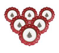 Villeroy & Boch Toy's Delight - Lot de 6 assiettes à petit-déjeuner - 24 cm - Vaisselle de Noël - Assiettes à biscuits et à biscuits pour Noël - Porcelaine de qualité supérieure - Rouge