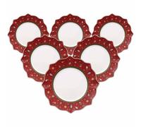 Villeroy & Boch Toy's Delight Lot de 6 assiettes plates de 28 cm - Vaisselle de Noël - Assiettes de service pour Noël - Porcelaine de qualité supérieure - Rouge