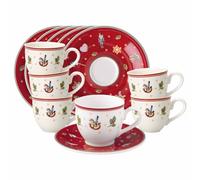 Villeroy & Boch Toy's Delight Lot de 6 tasses à moka/expresso avec soucoupes, 70 ml, vaisselle à expresso de Noël en porcelaine dure, blanc/rouge, rondes