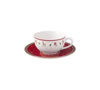 Villeroy & Boch Toy's Delight Specials Tasse à café au lait avec soucoupe, service à cappuccino de Noël pour 1 personne en porcelaine de qualité supérieure, rouge/blanc 300 ml