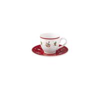 Villeroy & Boch Toy's Delight Tasse à moka / expresso avec soucoupe - 70 ml - Vaisselle à expresso de Noël en porcelaine dure - Blanc/rouge - Ronde