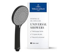 Villeroy & Boch Universal Showers Pommeau de Douche, douchette à main avec 3 jets et EasyClean, économie d'eau, anti-retour, raccord universel - Noir mat