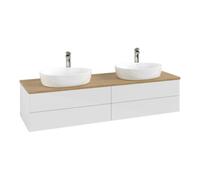 Meuble vasque Villeroy & Boch Antao K28051GF à 4 tiroirs, 1600 x 360 x 500 mm, façade lisse, laque blanche brillante / chêne miel