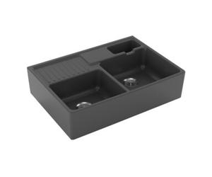 Villeroy & Boch V&B Évier double bac avec vidage, garniture, mitigeur, gris C-plus Quantité:1