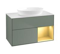 Villeroy & Boch V&B Finion 100 Meuble sous lavabo avec éclairage mural, blanc mat, poignée or mat laqué, huile mat laqué Quantité:1