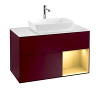 Villeroy & Boch V&B Finion 100 Meuble sous lavabo avec éclairage mural, blanc mat, poignée or mat, miroir Quantité:1