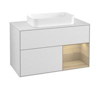 Villeroy & Boch V&B Finion 100 Meuble sous lavabo avec éclairage mural, blanc, placard à droite, blanc laqué Quantité:1
