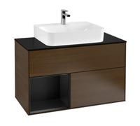 Villeroy & Boch V&B Finion 100 Meuble sous lavabo avec éclairage mural, Pl bleu m, Reg gauche bleu m Lac, noyer ven Quantité:1