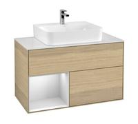 Villeroy & Boch V&B Finion 100 Meuble sous lavabo avec éclairage mural, placard gauche blanc mat, laque blanche, ouverture à bouton-poussoir Quantité:1