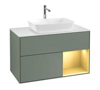 Villeroy & Boch V&B Finion 100 Meuble sous lavabo, éclairage mural, blanc mat, étagère or mat laqué, huile mat laqué Quantité:1