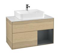 Villeroy & Boch V&B Finion 100 Meuble sous-lavabo Éclairage mural, blanc mat, réglette LED bleue, avec laque, ouverture à bouton-poussoir Quantité:1