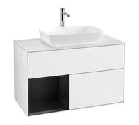 Villeroy & Boch V&B Finion 100 Meuble sous lavabo Éclairage mural, blanc mat, régulateur bleu mat, laqué brillant blanc Quantité:1