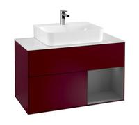 Villeroy & Boch V&B Finion 100 Meuble sous lavabo, éclairage mural, blanc mat, tiroir droit anthracite mat, poignée métal Quantité:1