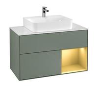 Villeroy & Boch V&B Finion 100 Meuble sous lavabo, éclairage mural, blanc, réglette droite or, huile, avec laque Quantité:1