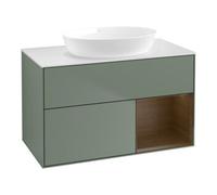 Villeroy & Boch V&B Finion 100 Meuble sous lavabo Éclairage mural Pl blanc m, Reg chêne noyer, Oli. m Lac Quantité:1