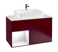 Villeroy & Boch V&B Finion 100 Meuble sous lavabo, éclairage mural, pl blanc, rég gauche, glaçage blanc lac, poignée métal Quantité:1