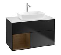 Villeroy & Boch V&B Finion 100 Meuble sous lavabo, éclairage mural, pl blanc, régule noyer, bleu m Lac Quantité:1