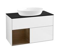 Villeroy & Boch V&B Finion 100 Meuble sous lavabo Éclairage mural Pl bleu m, étagère noyer ven, brillant blanc Lac Quantité:1