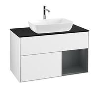 Villeroy & Boch V&B Finion Meuble sous lavabo 100 cm, bleu, étagère médium laqué, blanc brillant laqué, applique murale Quantité:1