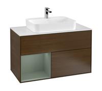 Villeroy & Boch V&B Finion Meuble sous lavabo 100 cm, placard gauche, laqué, chêne huilé, éclairage mural Quantité:1