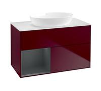 Villeroy & Boch V&B Finion Meuble sous-lavabo 100, plaque d’abattant blanc, tiroir médian laqué, poignée métal Quantité:1