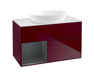 Villeroy & Boch V&B Finion Meuble sous-lavabo 100, plaque d’abattant blanc, tiroir médian laqué, poignée métal Quantité:1