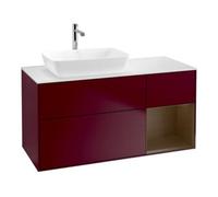 Villeroy & Boch V&B Finion Meuble sous lavabo 120 cm, blanc mat, bois noyer, poignée métal Quantité:1