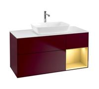 Villeroy & Boch V&B Finion Meuble sous lavabo 120 cm, blanc mat, éclairage mural, poignée or mat, miroir Quantité:1