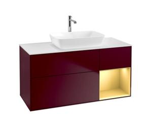 Villeroy & Boch V&B Finion Meuble sous lavabo 120 cm, blanc mat, éclairage mural, poignée or mat, miroir Quantité:1