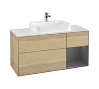 Villeroy & Boch V&B Finion Meuble sous lavabo 120 cm, éclairage mural, anthracite mat, placage bois, tiroir à droite, ouverture à ventouse Quantité:1