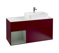 Villeroy & Boch V&B Finion Meuble sous lavabo 120 cm, éclairage mural, placage bois, réglette gauche, olivier mat, laqué, poignée métallique Quantité:1