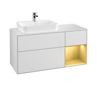 Villeroy & Boch V&B Finion Meuble sous lavabo 120cm, éclairage mural, placage blanc, tiroir droit or, blanc mat Lac Quantité:1