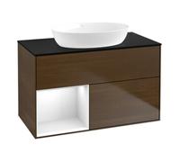 Villeroy & Boch V&B Finion Meuble sous lavabo Éclairage mural 100, Pl bleu m, Reg blanc brillant, Lac, noyer ven Quantité:1