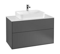 Villeroy & Boch V&B Finion Meuble sous lavabo Éclairage mural 100x60,3 cm, panneau façade bleu mat, poignée argent mat Quantité:1
